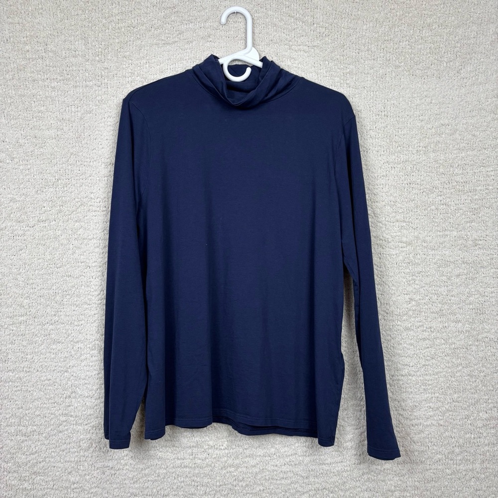Chicos Top Womens 2 Lg/12 Navy Turtleneck Pima Cotton‎ Long Sleeve Lightweight